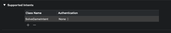 The Supported Intents section of our Intents target settings.