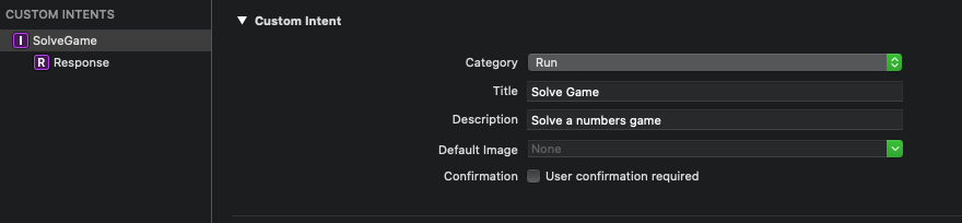 The Custom Intent section