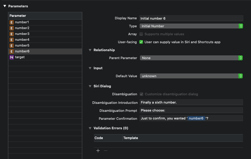 Our parameters fully completed with initial numbers and targets